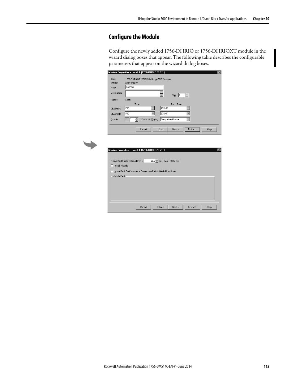 Configure the module | Rockwell Automation 1756-DHRIO_DHRIOXT ControlLogix Data Highway Plus-Remote I/O Communication Interface Module User Manual | Page 115 / 176