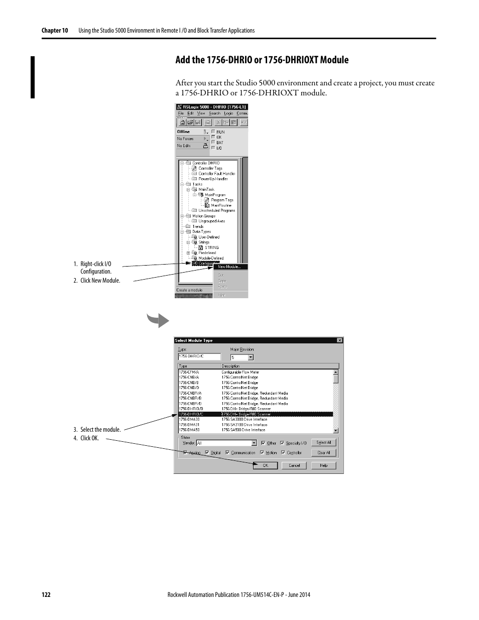 Add the 1756-dhrio or 1756-dhrioxt module | Rockwell Automation 1756-DHRIO_DHRIOXT ControlLogix Data Highway Plus-Remote I/O Communication Interface Module User Manual | Page 122 / 176