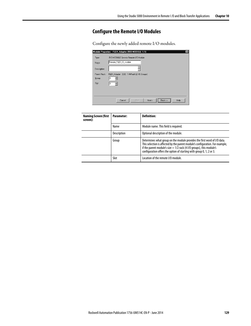 Configure the remote i/o modules | Rockwell Automation 1756-DHRIO_DHRIOXT ControlLogix Data Highway Plus-Remote I/O Communication Interface Module User Manual | Page 129 / 176