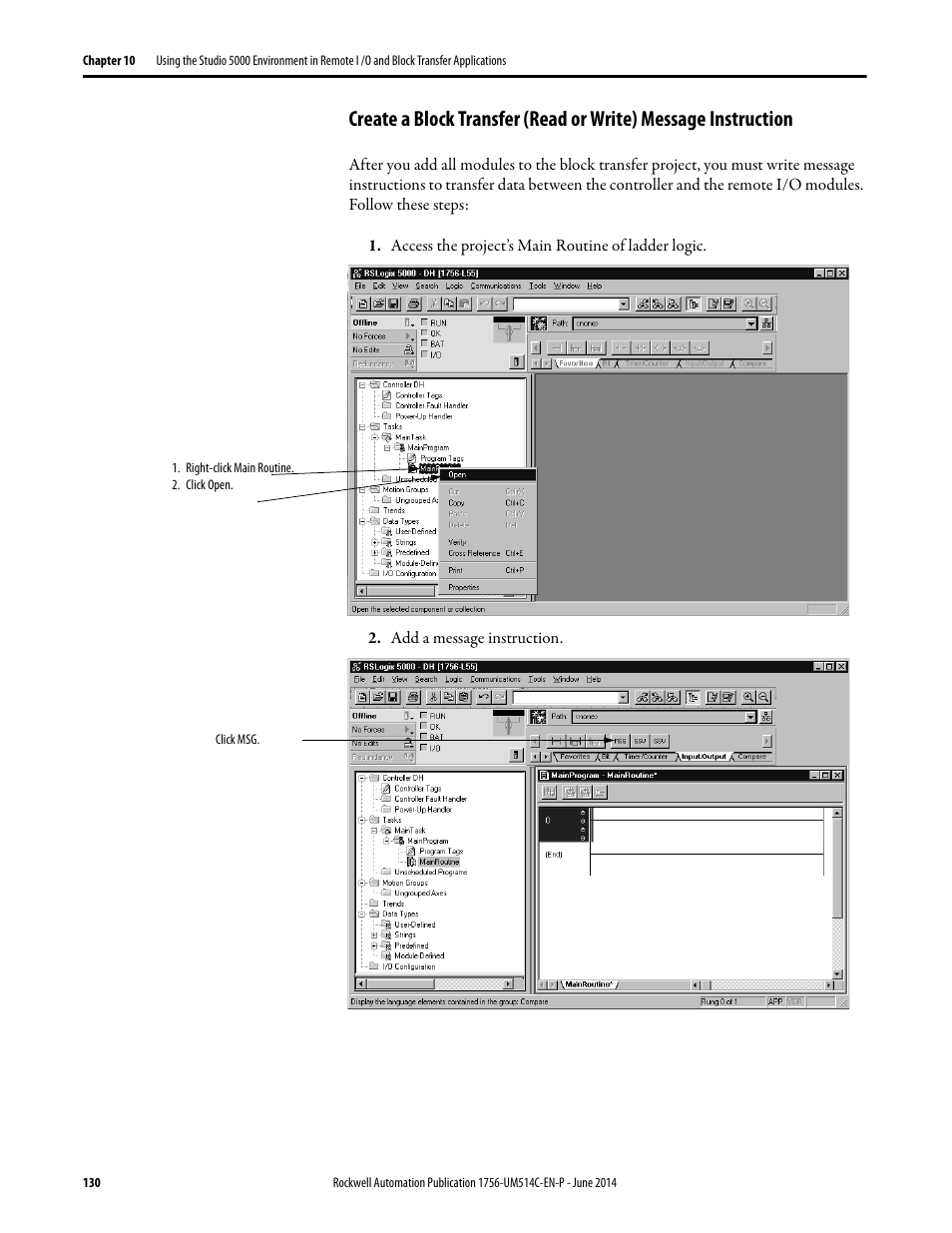 Rockwell Automation 1756-DHRIO_DHRIOXT ControlLogix Data Highway Plus-Remote I/O Communication Interface Module User Manual | Page 130 / 176