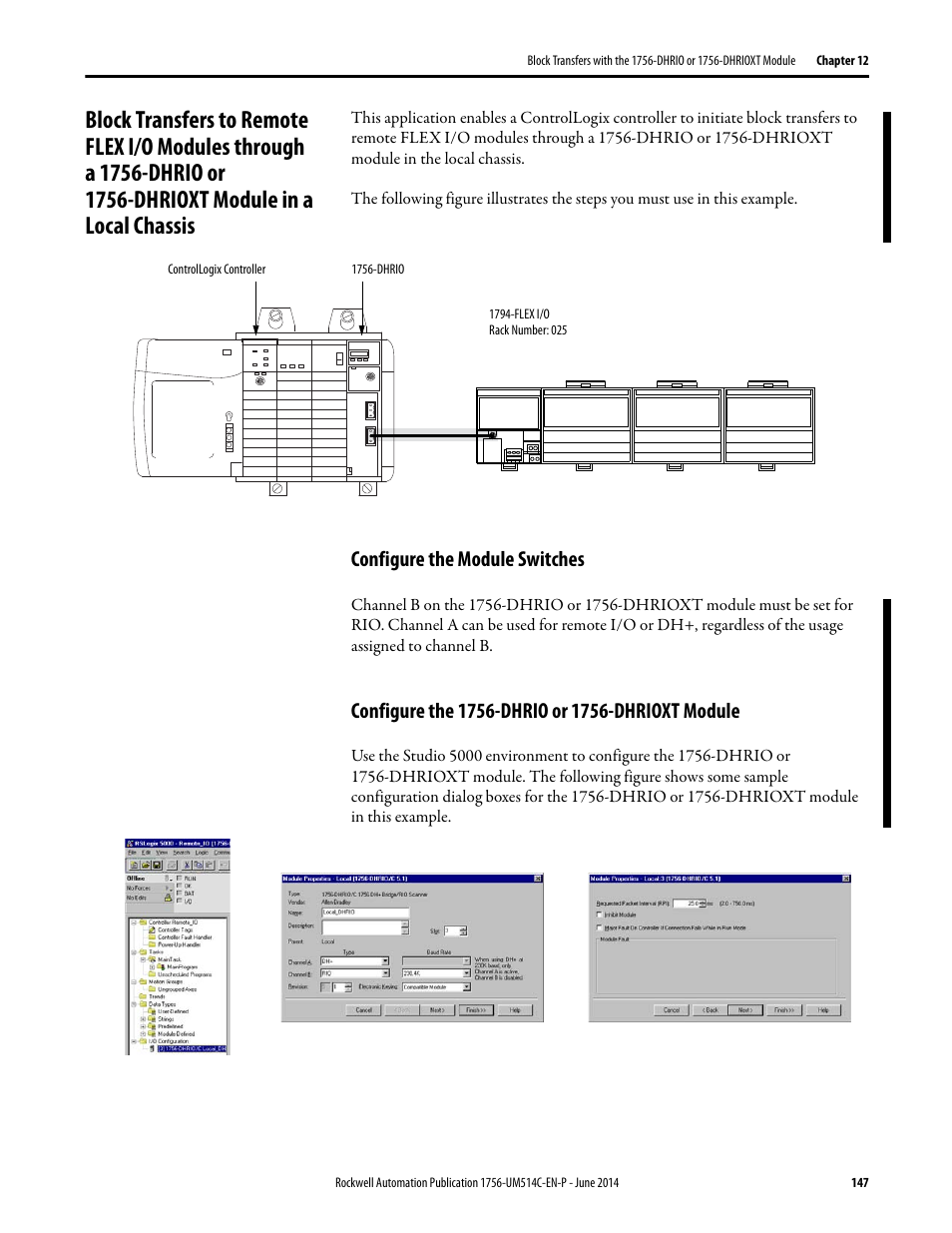 Configure the module switches, Configure the 1756-dhrio or 1756-dhrioxt module | Rockwell Automation 1756-DHRIO_DHRIOXT ControlLogix Data Highway Plus-Remote I/O Communication Interface Module User Manual | Page 147 / 176