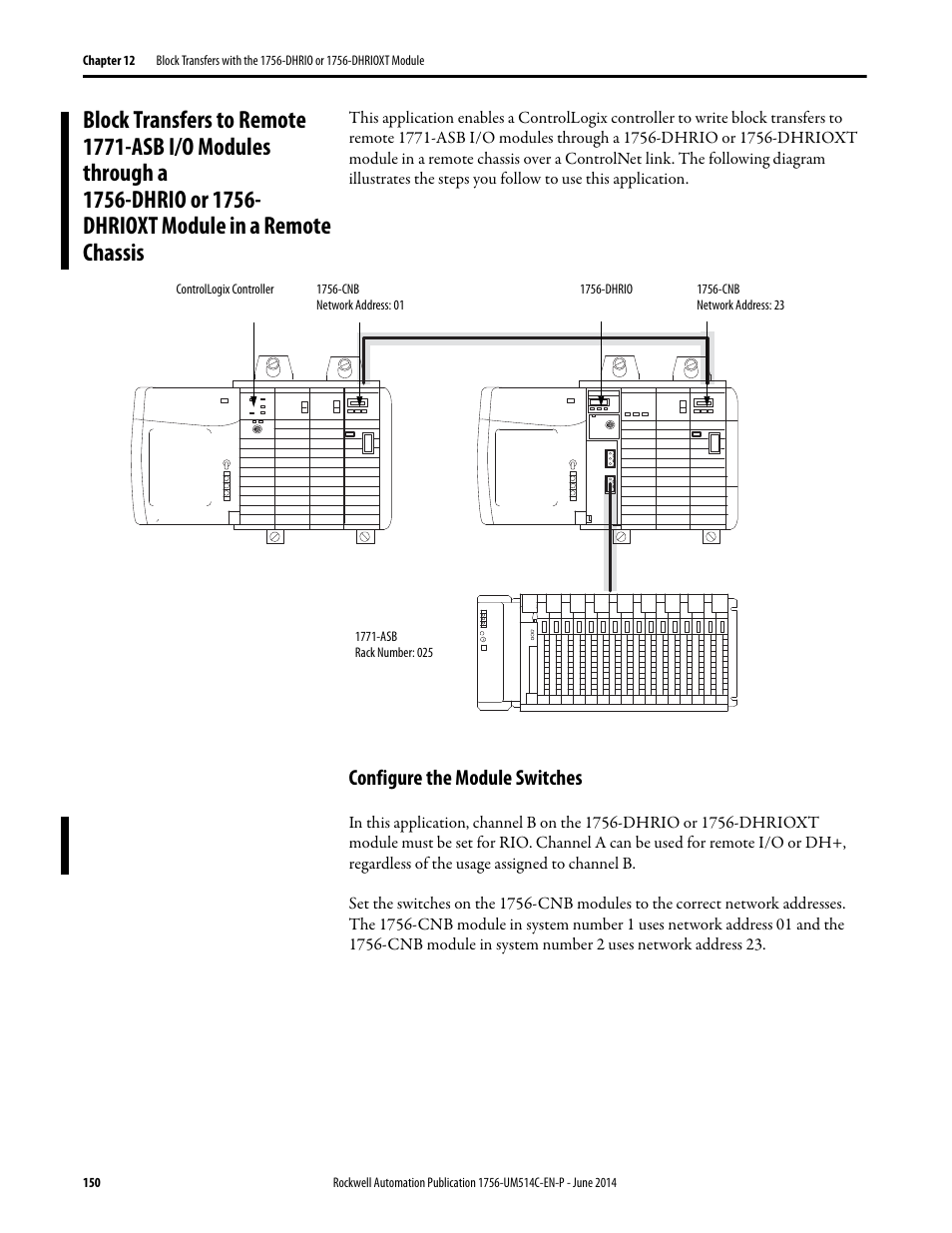 Configure the module switches | Rockwell Automation 1756-DHRIO_DHRIOXT ControlLogix Data Highway Plus-Remote I/O Communication Interface Module User Manual | Page 150 / 176