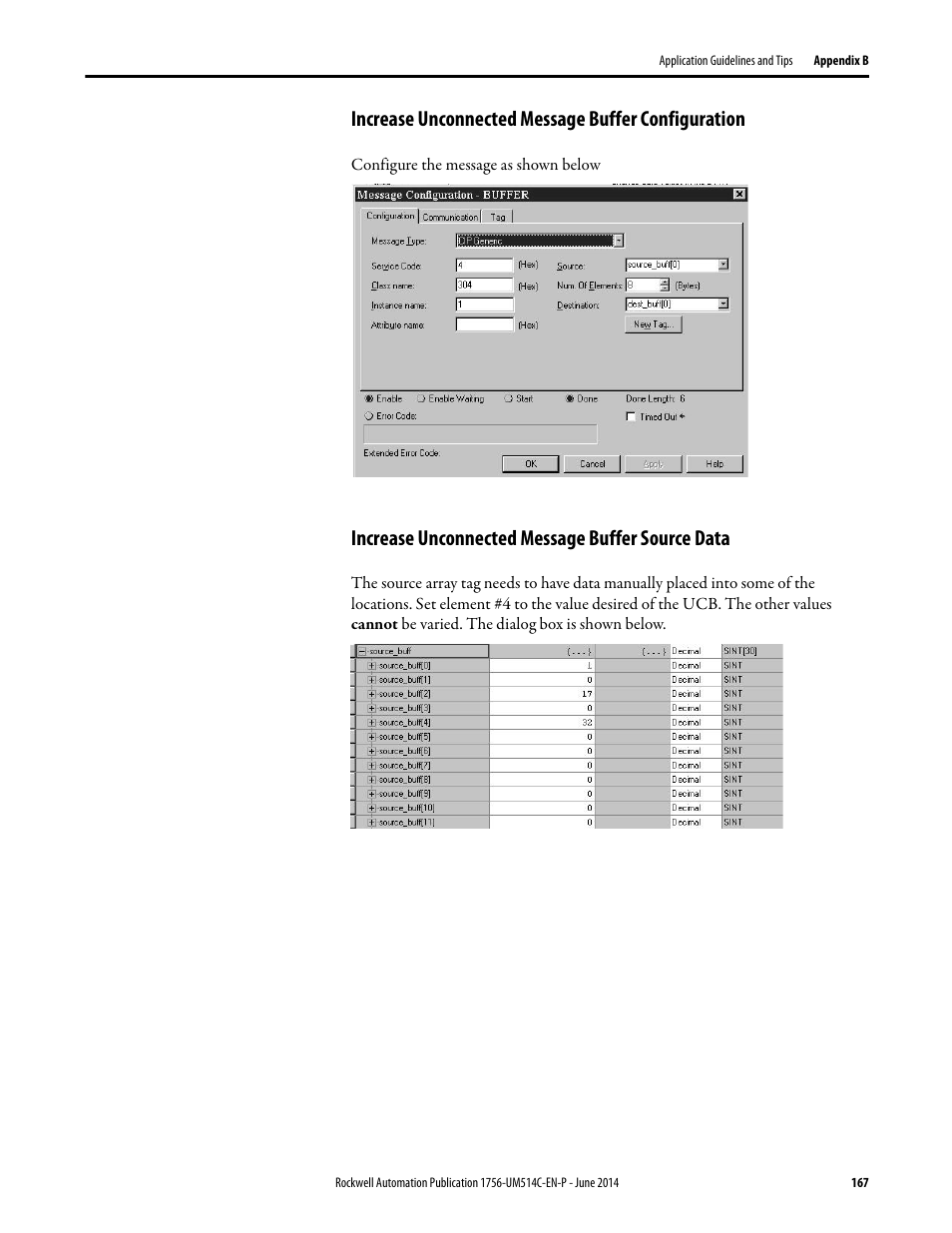 Increase unconnected message buffer configuration, Increase unconnected message buffer source data | Rockwell Automation 1756-DHRIO_DHRIOXT ControlLogix Data Highway Plus-Remote I/O Communication Interface Module User Manual | Page 167 / 176