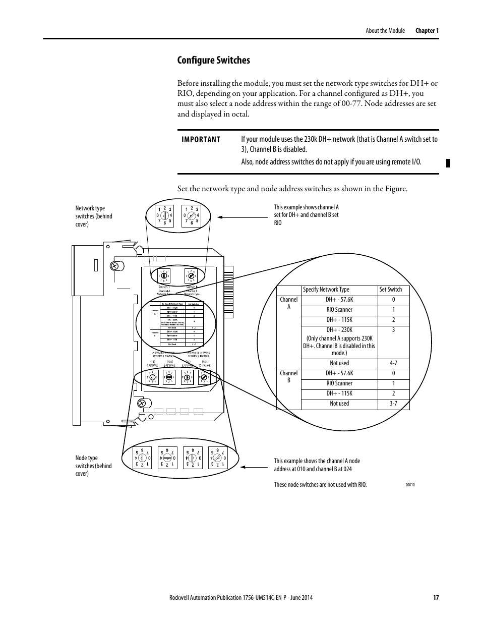 Configure switches | Rockwell Automation 1756-DHRIO_DHRIOXT ControlLogix Data Highway Plus-Remote I/O Communication Interface Module User Manual | Page 17 / 176