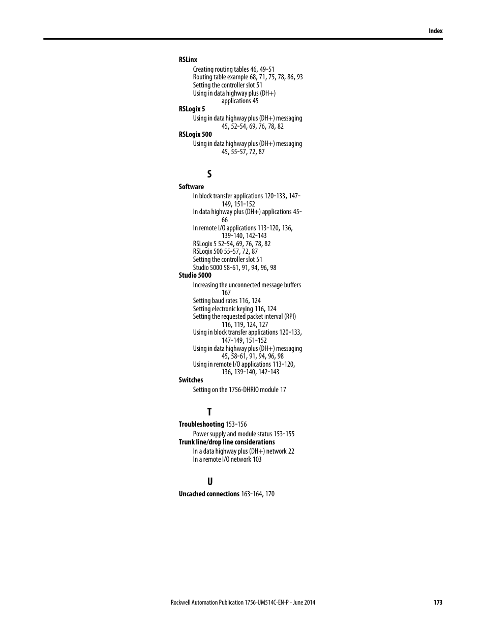 Rockwell Automation 1756-DHRIO_DHRIOXT ControlLogix Data Highway Plus-Remote I/O Communication Interface Module User Manual | Page 173 / 176