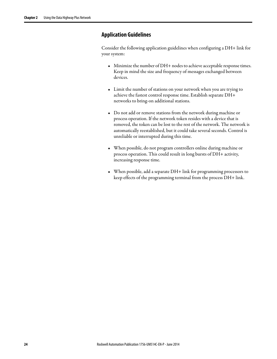 Application guidelines | Rockwell Automation 1756-DHRIO_DHRIOXT ControlLogix Data Highway Plus-Remote I/O Communication Interface Module User Manual | Page 24 / 176