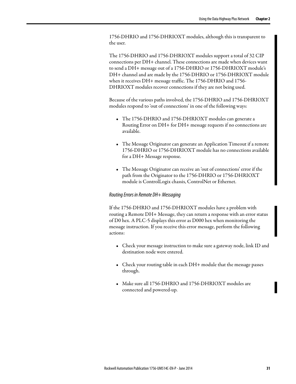 Rockwell Automation 1756-DHRIO_DHRIOXT ControlLogix Data Highway Plus-Remote I/O Communication Interface Module User Manual | Page 31 / 176