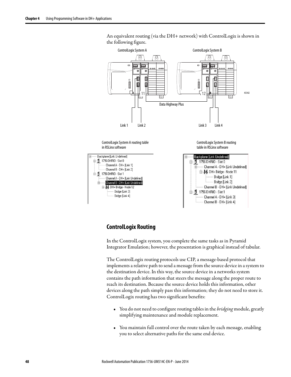 Controllogix routing | Rockwell Automation 1756-DHRIO_DHRIOXT ControlLogix Data Highway Plus-Remote I/O Communication Interface Module User Manual | Page 48 / 176