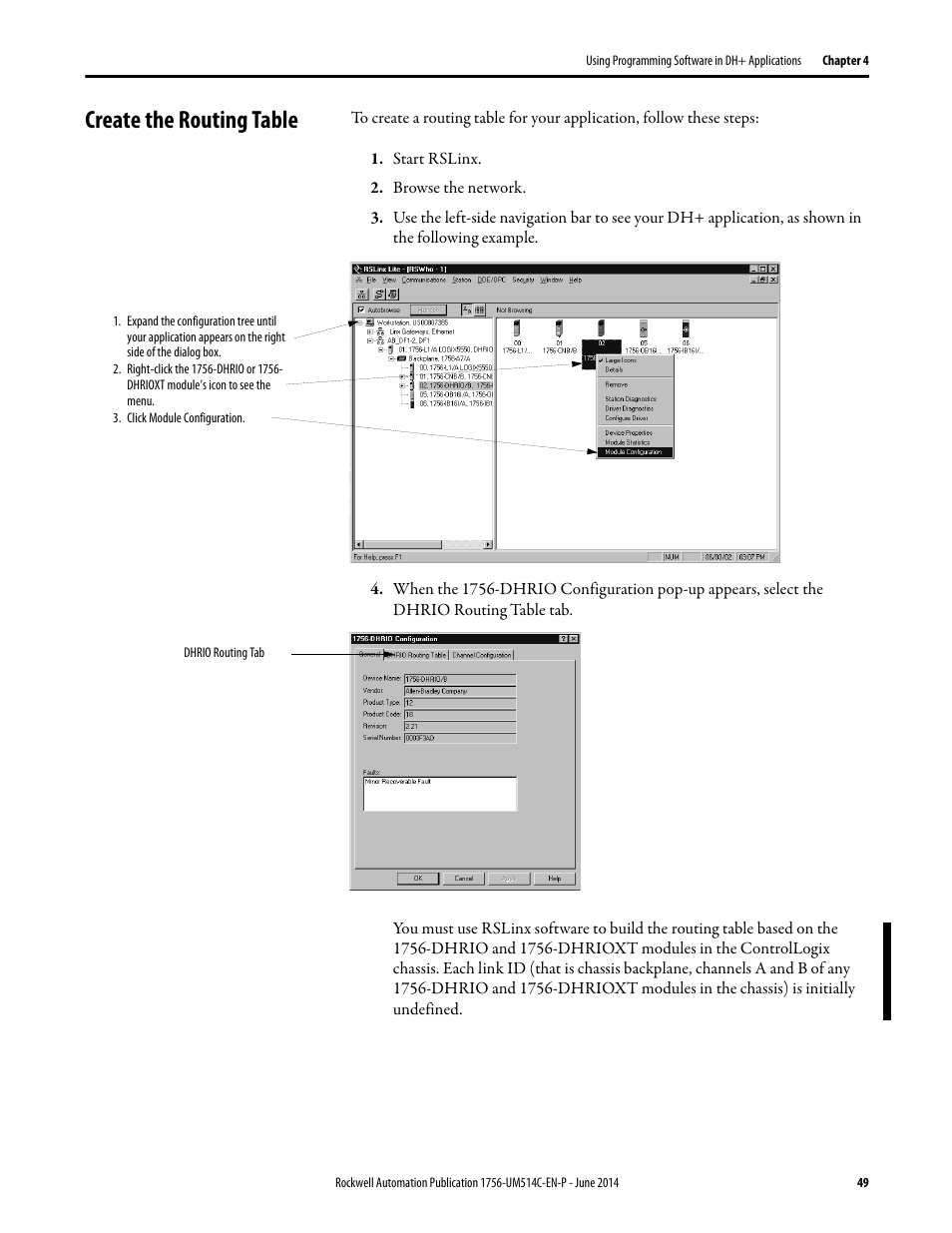 Create the routing table | Rockwell Automation 1756-DHRIO_DHRIOXT ControlLogix Data Highway Plus-Remote I/O Communication Interface Module User Manual | Page 49 / 176