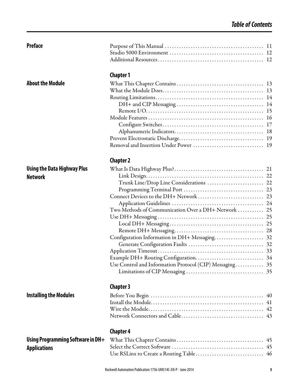 Rockwell Automation 1756-DHRIO_DHRIOXT ControlLogix Data Highway Plus-Remote I/O Communication Interface Module User Manual | Page 5 / 176