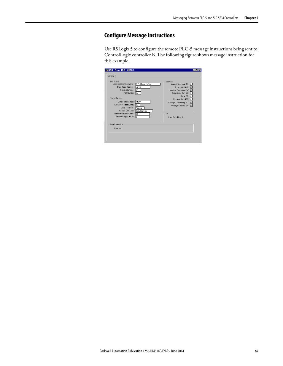 Configure message instructions | Rockwell Automation 1756-DHRIO_DHRIOXT ControlLogix Data Highway Plus-Remote I/O Communication Interface Module User Manual | Page 69 / 176