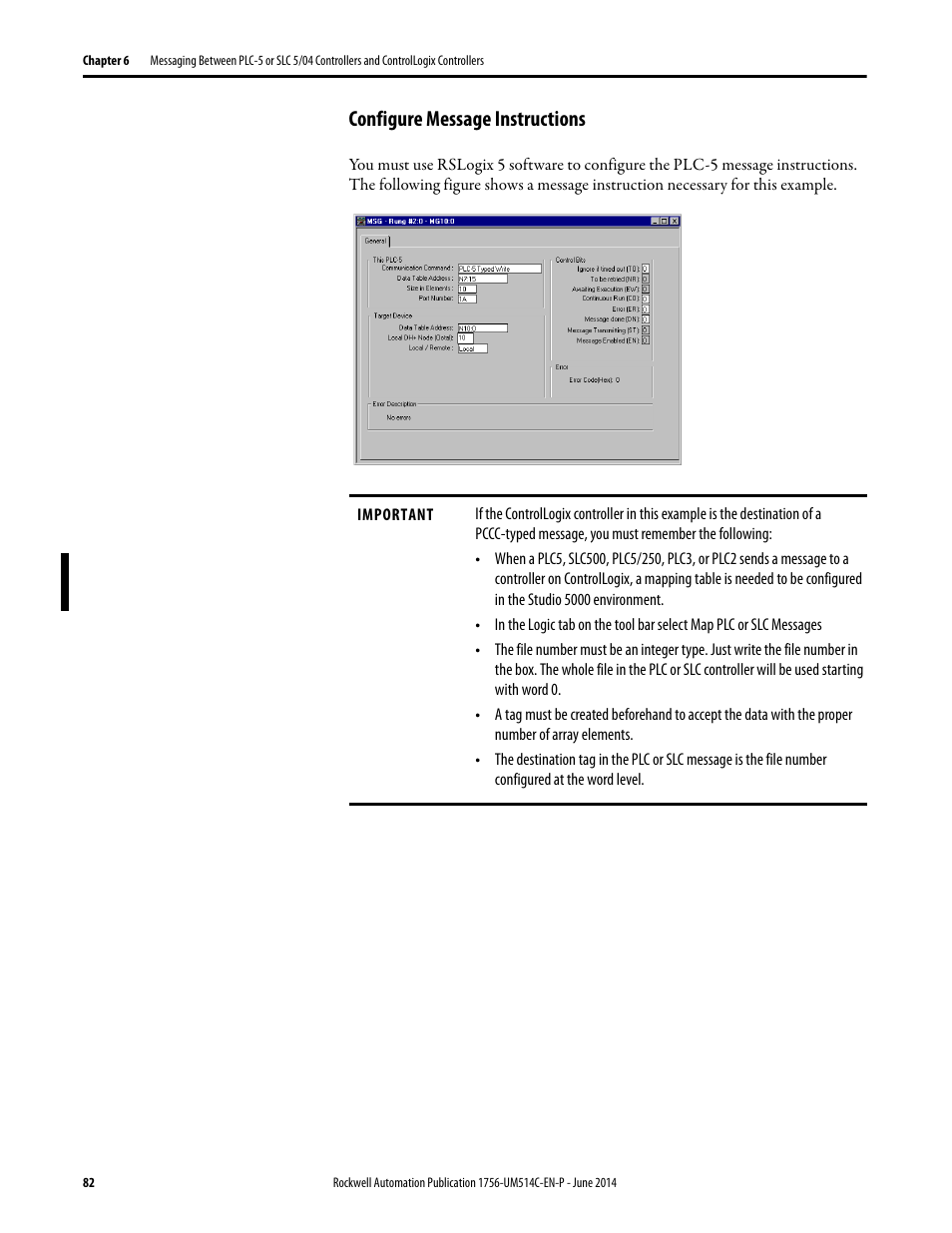 Configure message instructions | Rockwell Automation 1756-DHRIO_DHRIOXT ControlLogix Data Highway Plus-Remote I/O Communication Interface Module User Manual | Page 82 / 176