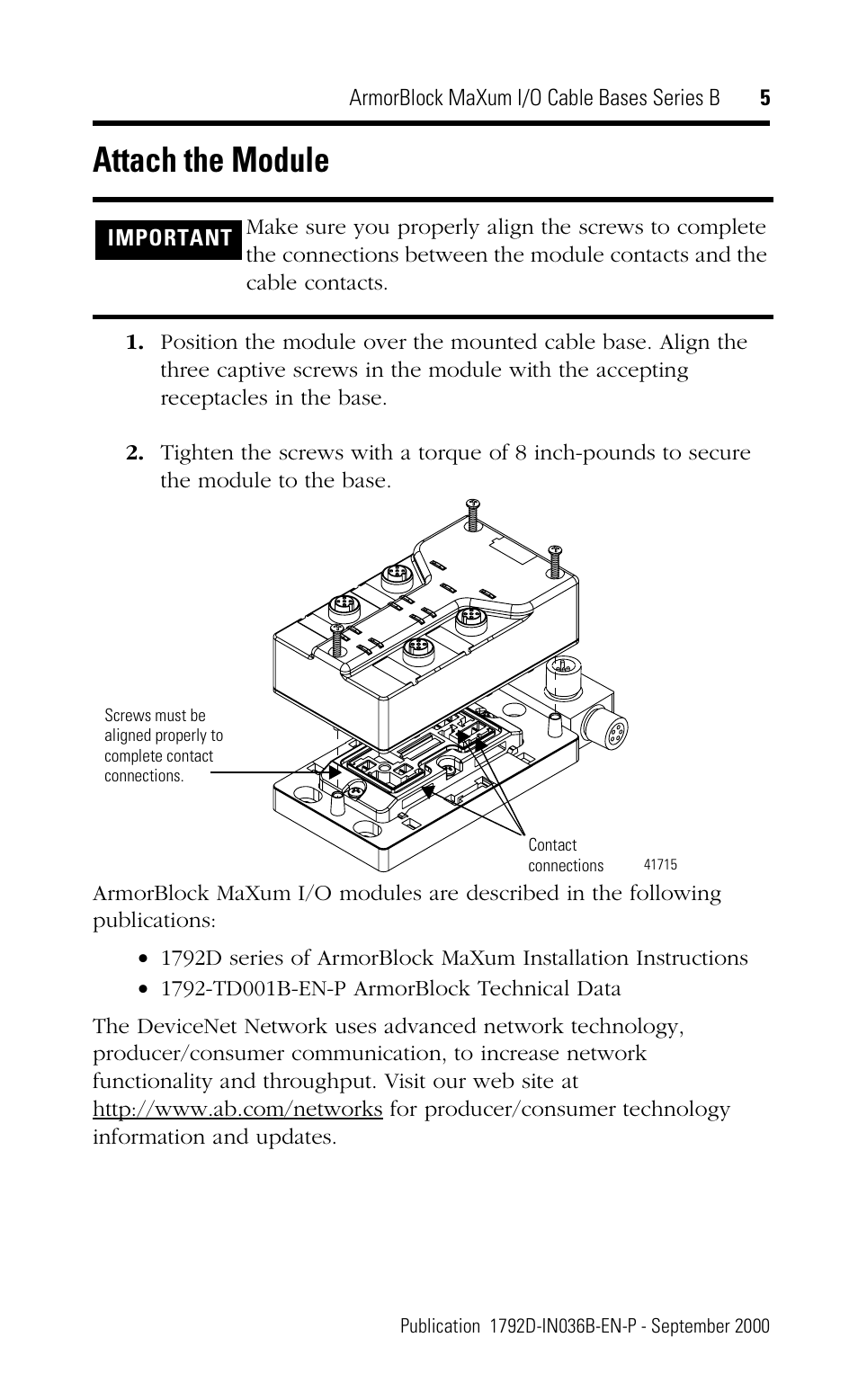 Attach the module | Rockwell Automation 1792D-CB18PT ArmorBlock MaXum I/O Cable Bases Series B User Manual | Page 5 / 12