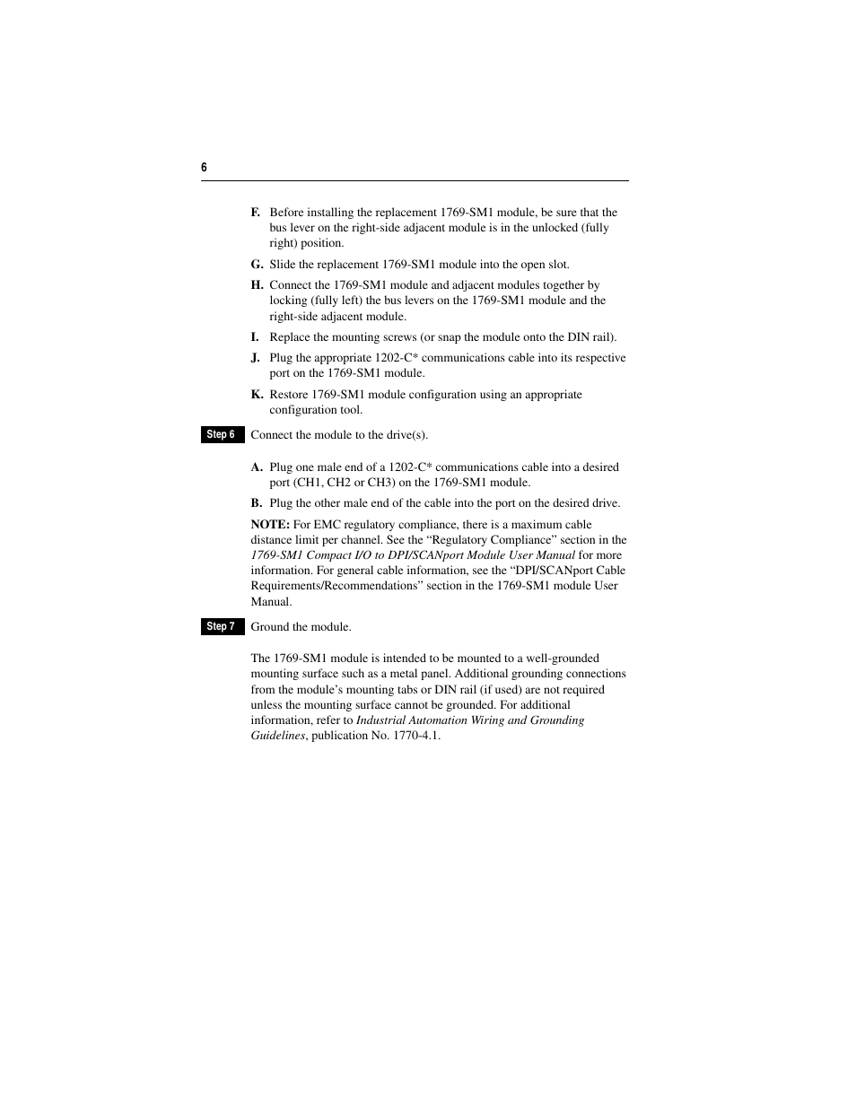 Rockwell Automation 1769-SM1 Compact I/O-to-DPI/SCANport Network Communication Module User Manual | Page 6 / 8