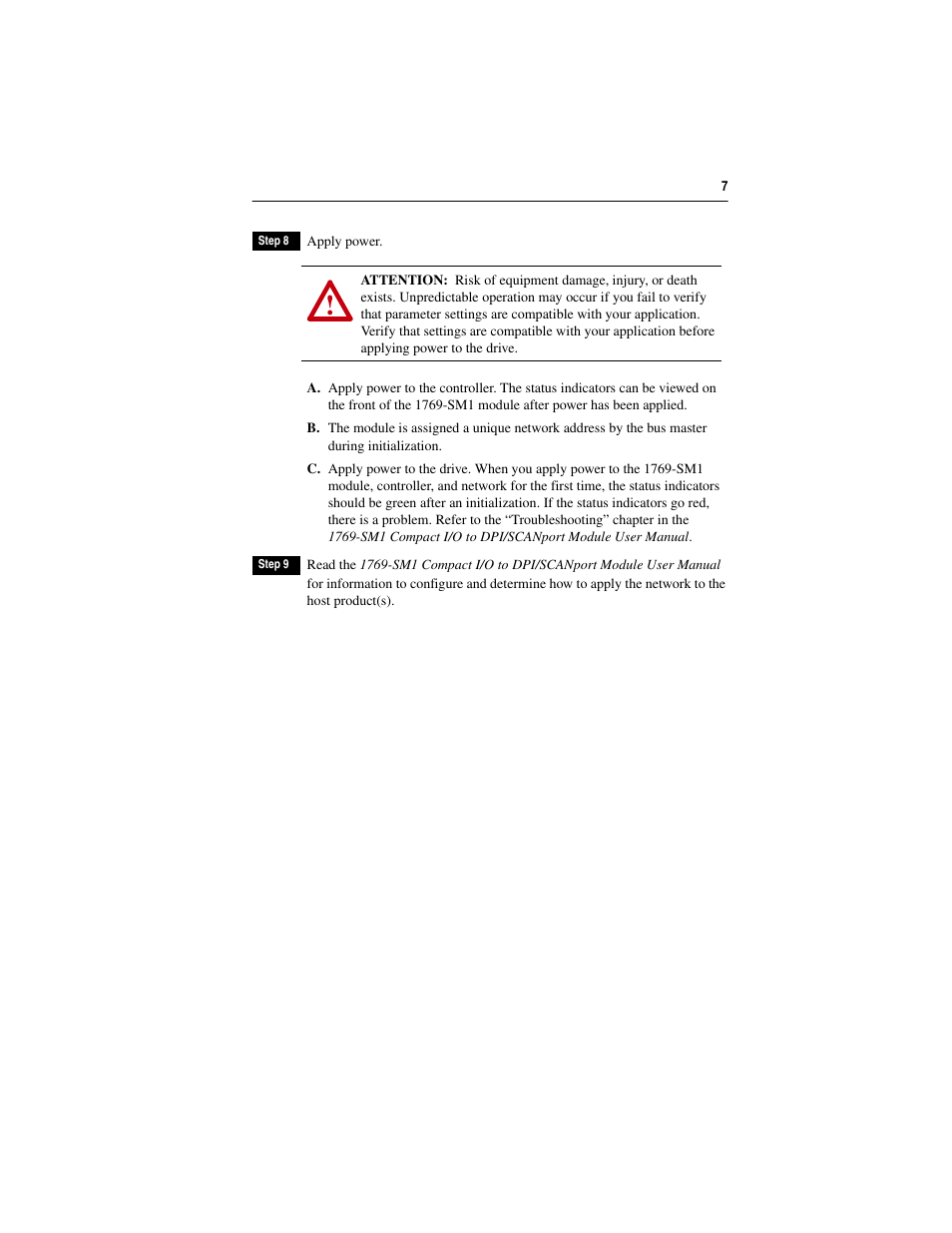 Rockwell Automation 1769-SM1 Compact I/O-to-DPI/SCANport Network Communication Module User Manual | Page 7 / 8