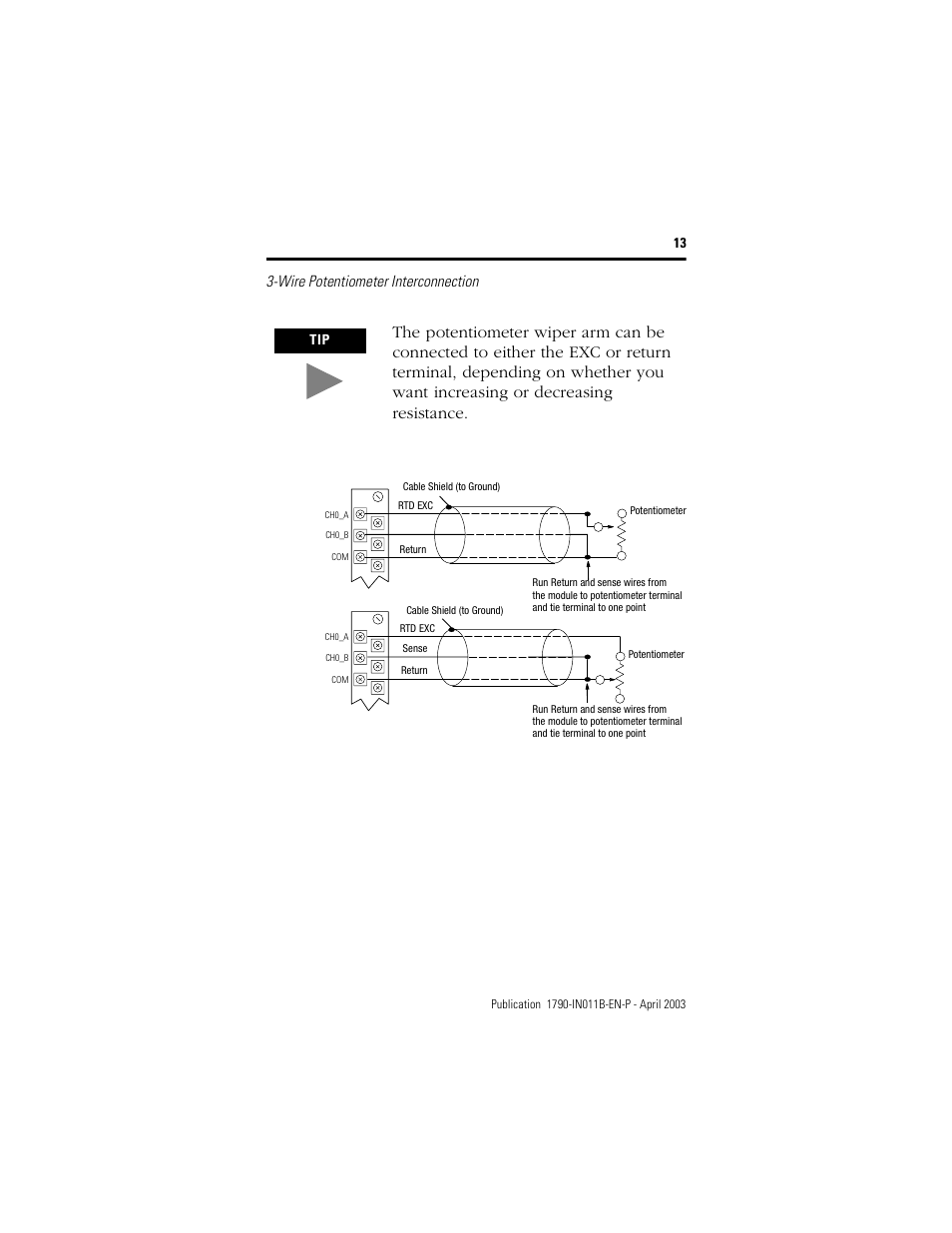 Wire potentiometer interconnection | Rockwell Automation 1790-XXXX CompactBlock LDX I/O DeviceNet RTD and Thermocouple User Manual | Page 13 / 24