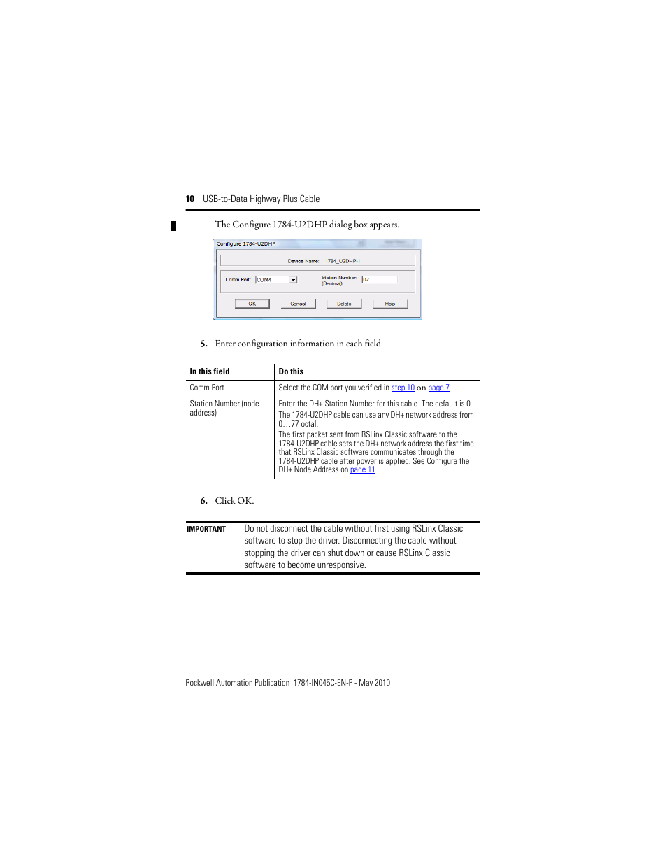 Rockwell Automation 1784-U2DHP USB-to-Data Highway Plus Cable Installation Instructions User Manual | Page 10 / 20