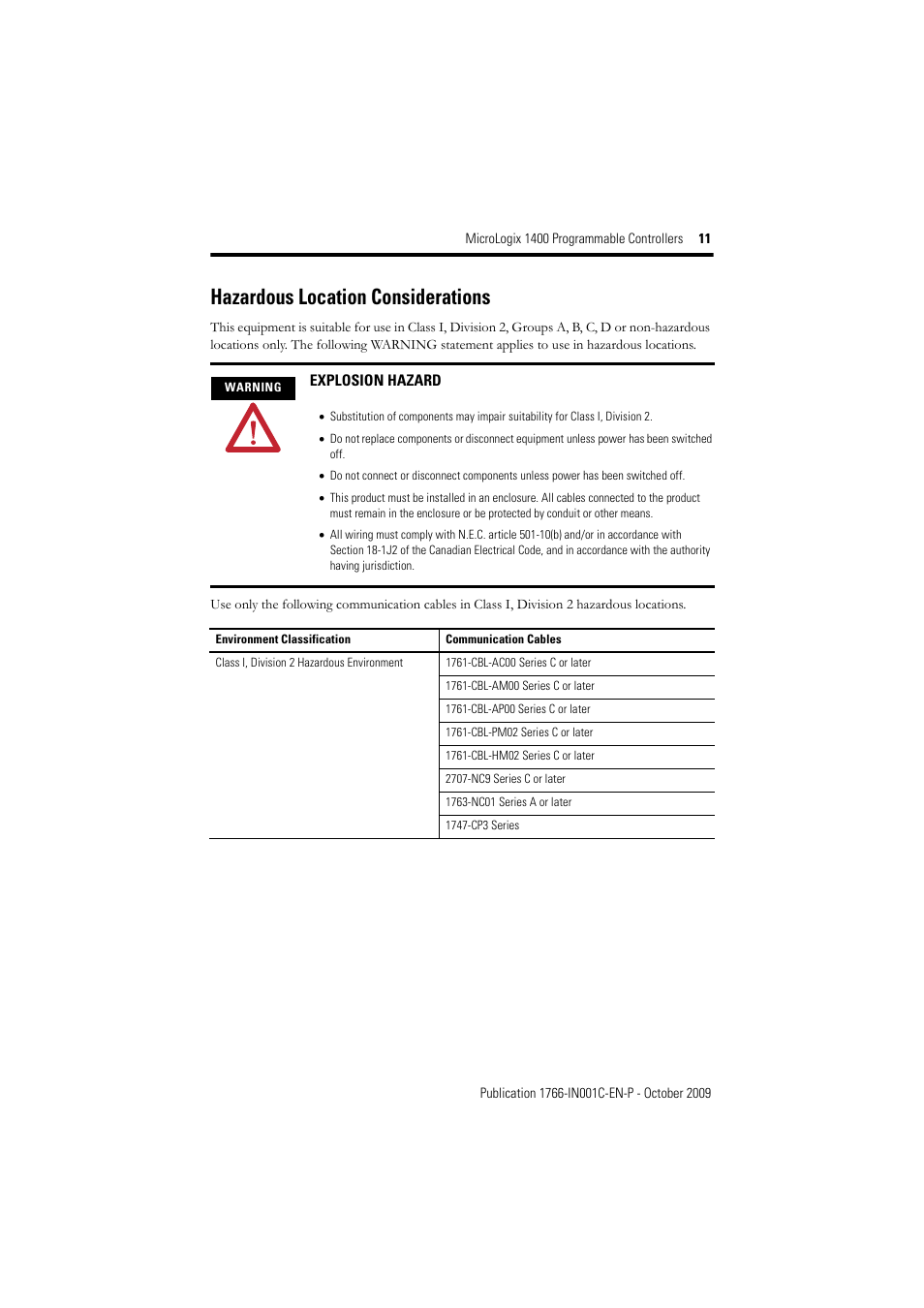 Hazardous location considerations | Rockwell Automation 1766-L32xxx MicroLogix 1400 Programmable Controllers Installation Instructions User Manual | Page 11 / 45