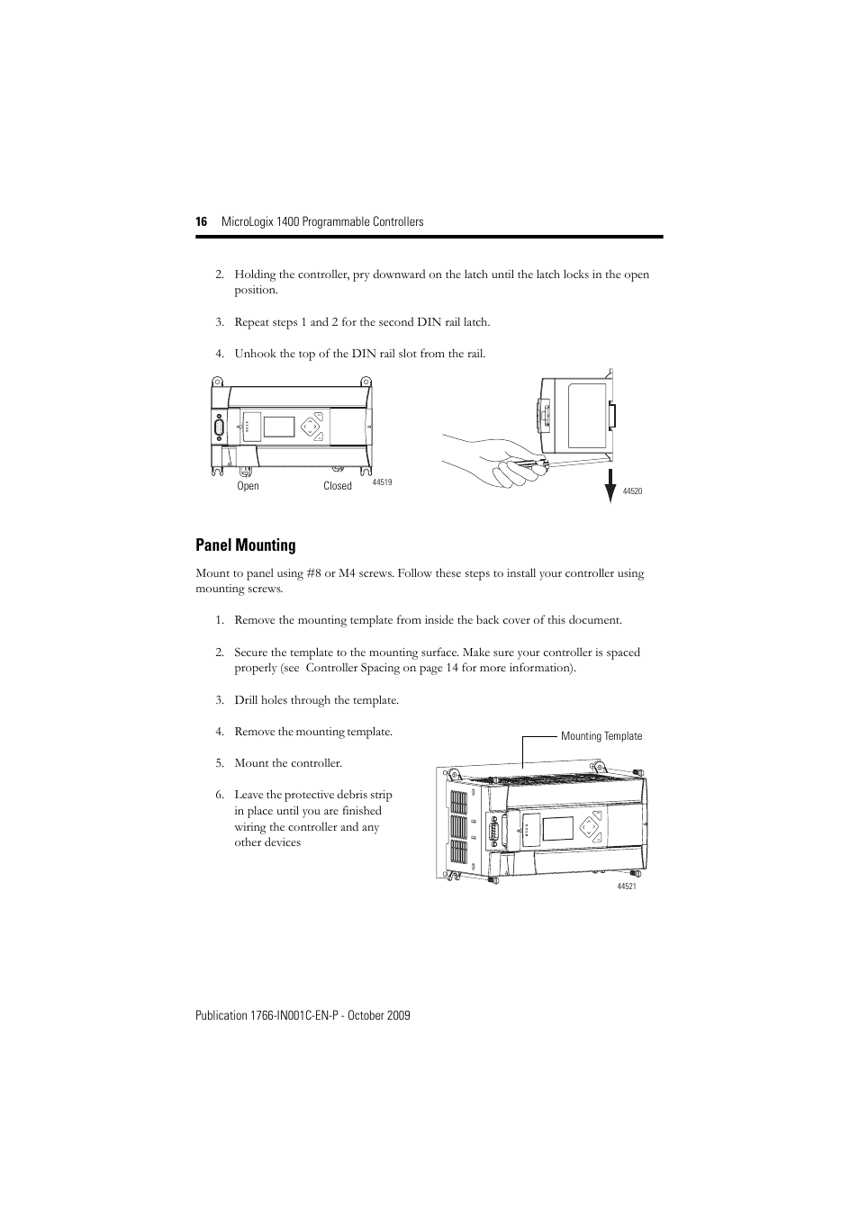 Panel mounting | Rockwell Automation 1766-L32xxx MicroLogix 1400 Programmable Controllers Installation Instructions User Manual | Page 16 / 45