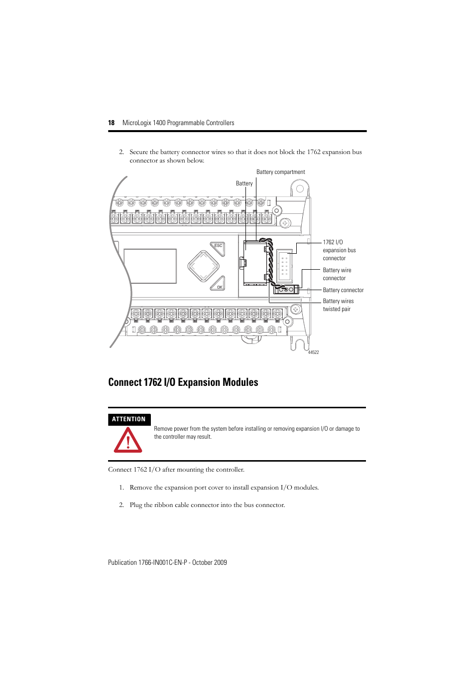 Connect 1762 i/o expansion modules | Rockwell Automation 1766-L32xxx MicroLogix 1400 Programmable Controllers Installation Instructions User Manual | Page 18 / 45