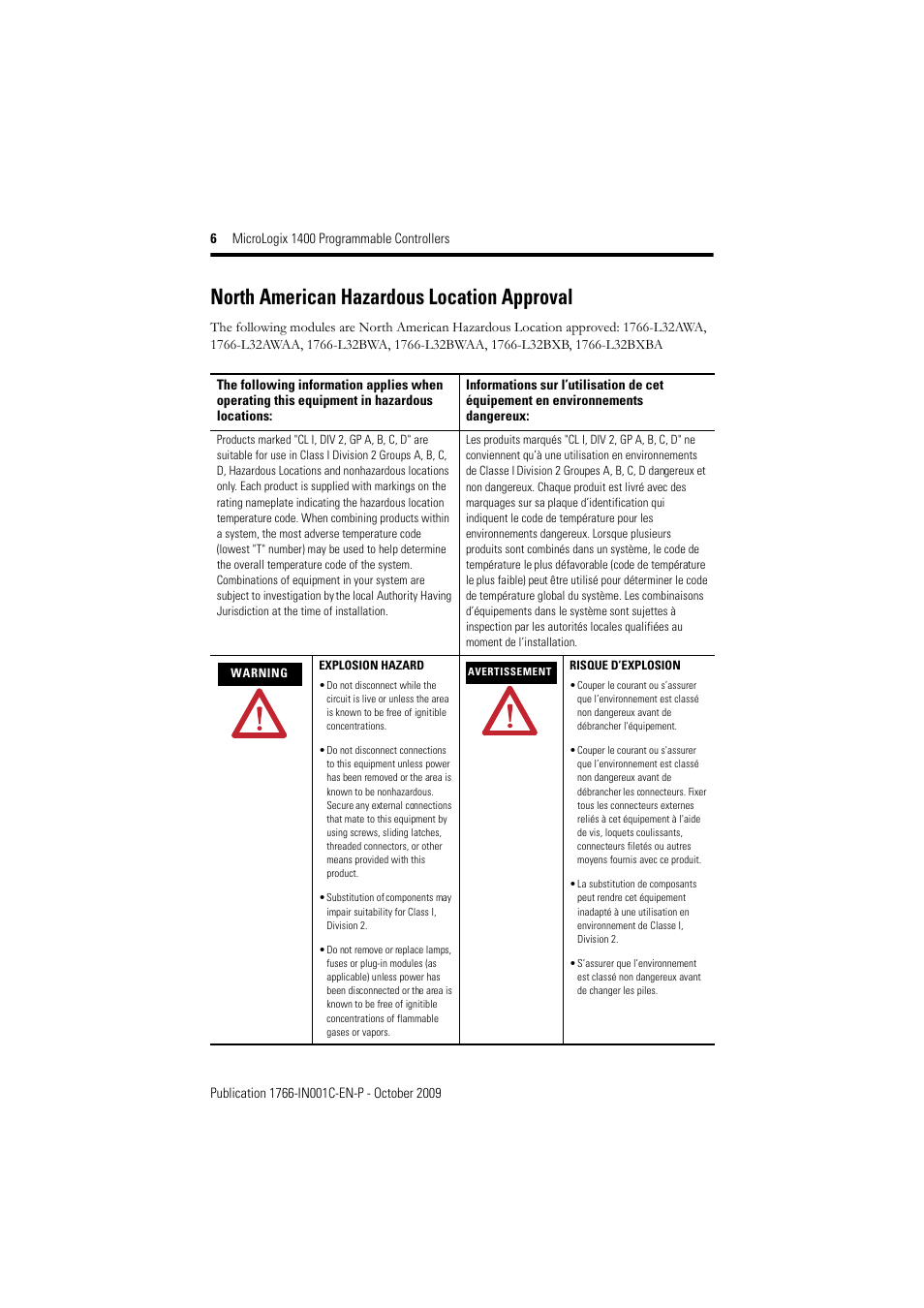 North american hazardous location approval | Rockwell Automation 1766-L32xxx MicroLogix 1400 Programmable Controllers Installation Instructions User Manual | Page 6 / 45