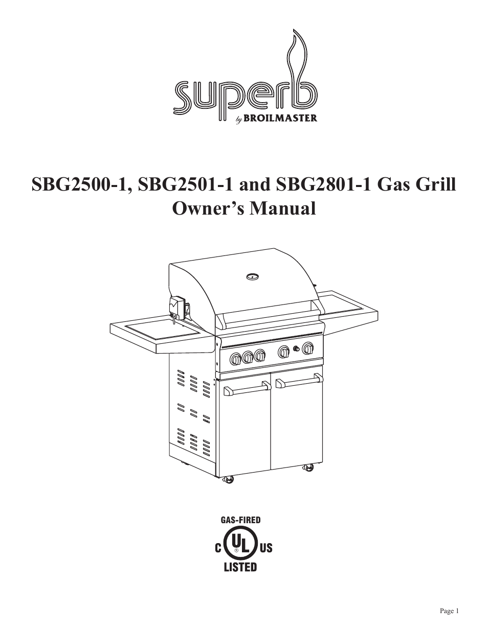 Broilmaster SBG2501-1 User Manual | 24 pages