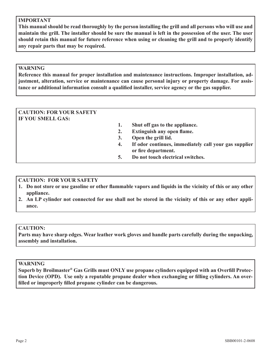 Broilmaster SBG2501-1 User Manual | Page 2 / 24