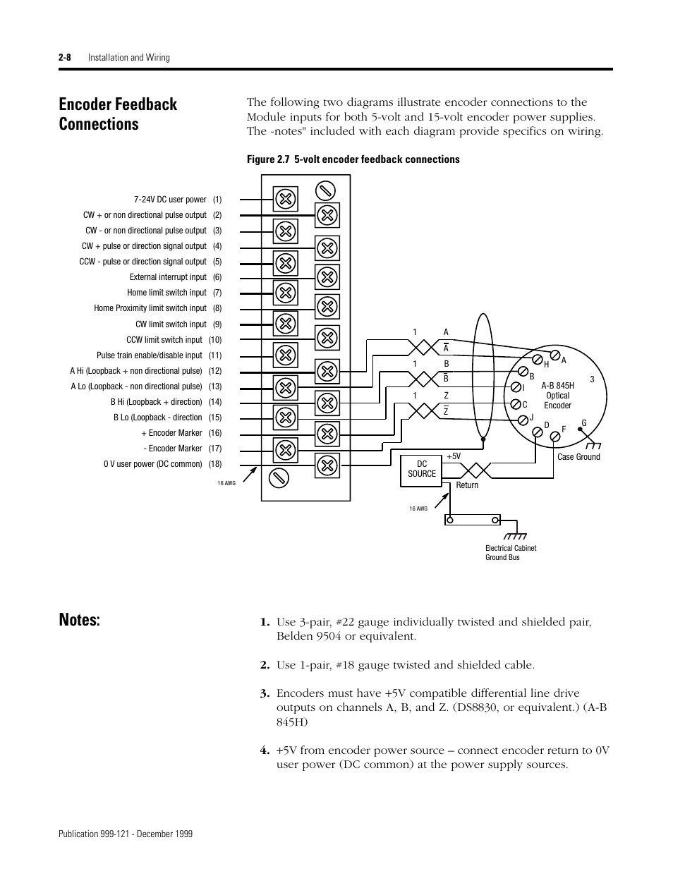 Encoder feedback connections | Rockwell Automation 1746-HSTP1 Stepper Controller Module/ User Manual User Manual | Page 25 / 82
