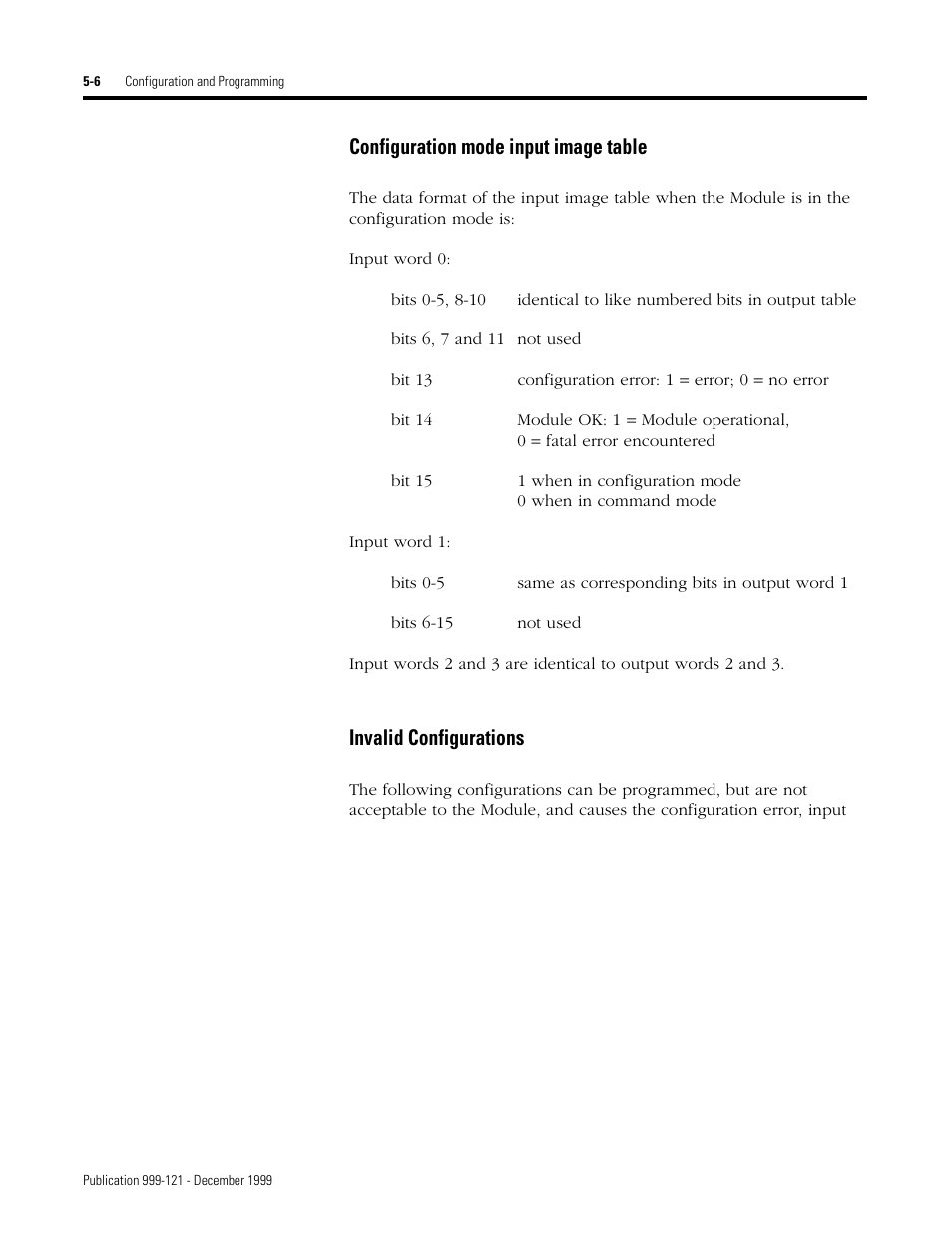 Configuration mode input image table, Invalid configurations | Rockwell Automation 1746-HSTP1 Stepper Controller Module/ User Manual User Manual | Page 41 / 82