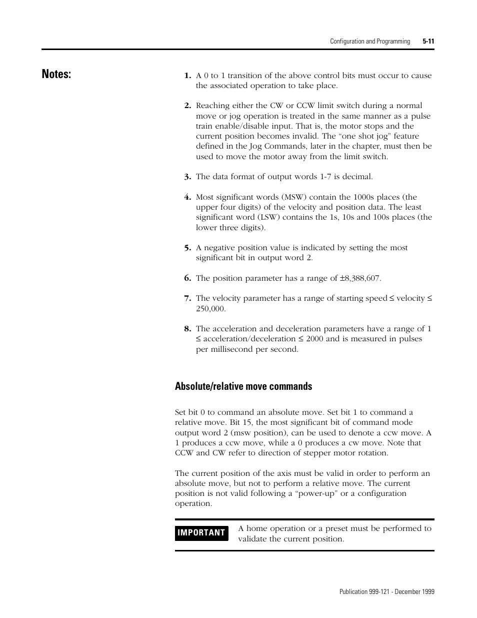 Absolute/relative move commands | Rockwell Automation 1746-HSTP1 Stepper Controller Module/ User Manual User Manual | Page 46 / 82