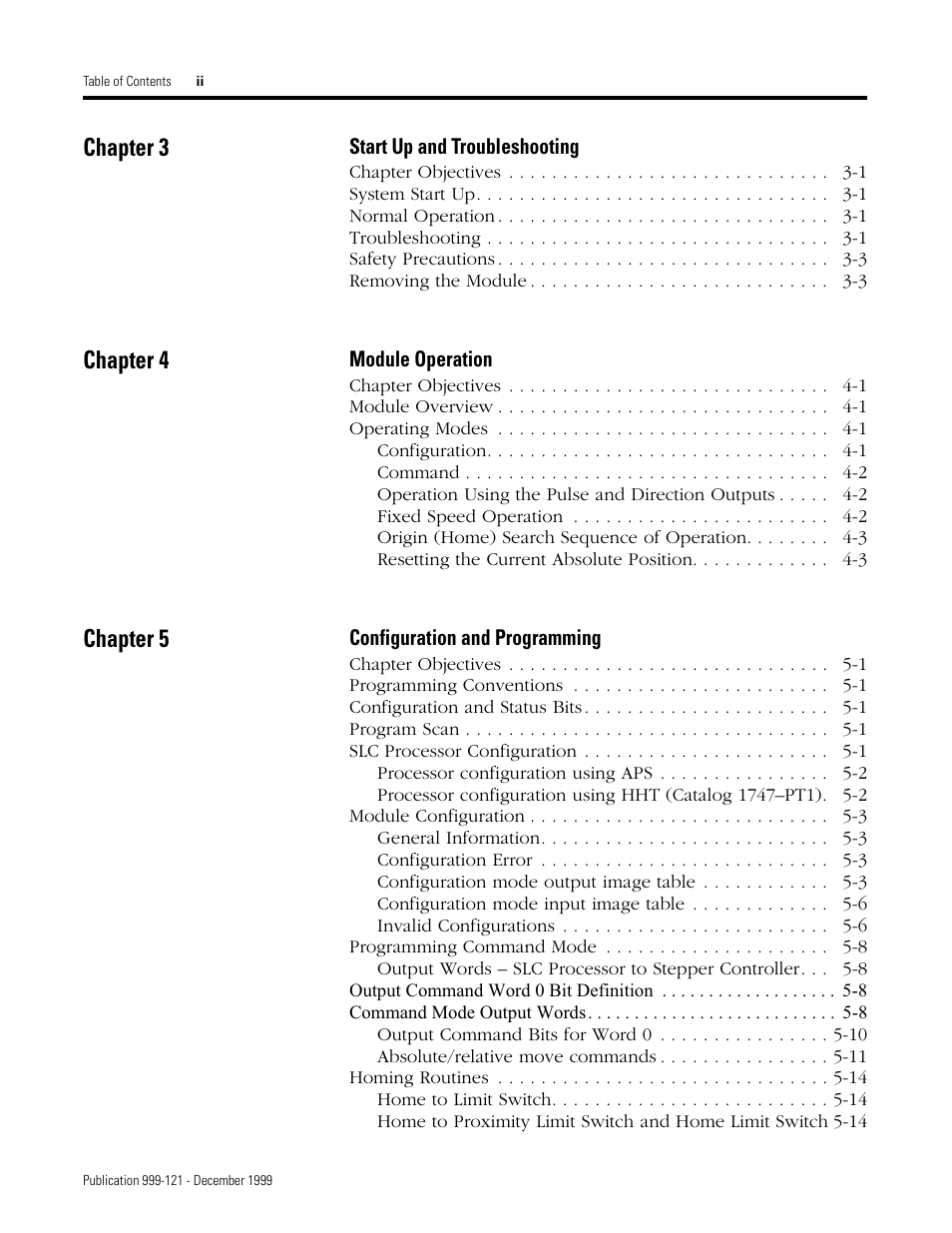 Chapter 3, Chapter 4, Chapter 5 | Rockwell Automation 1746-HSTP1 Stepper Controller Module/ User Manual User Manual | Page 5 / 82