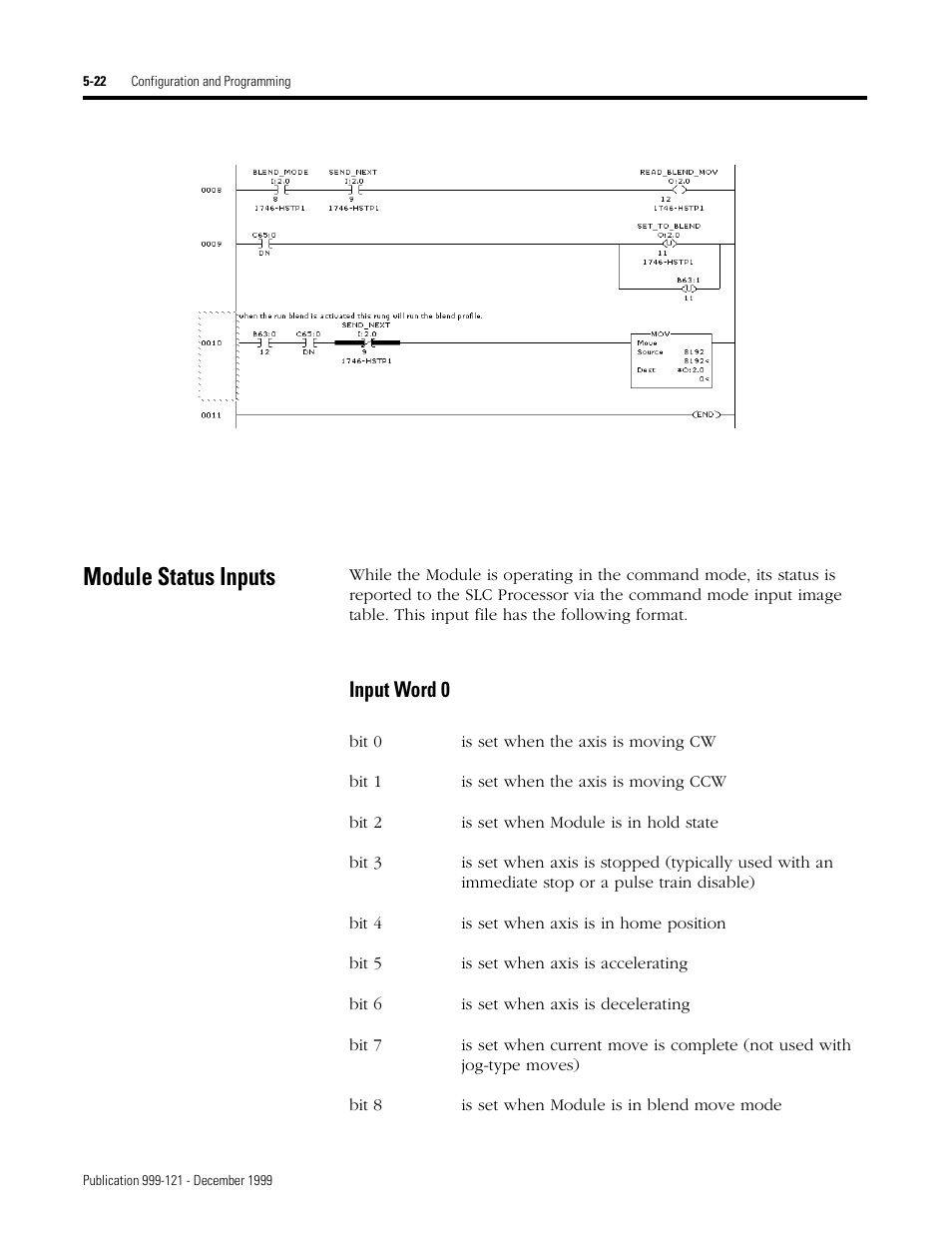 Module status inputs, Input word 0 | Rockwell Automation 1746-HSTP1 Stepper Controller Module/ User Manual User Manual | Page 57 / 82