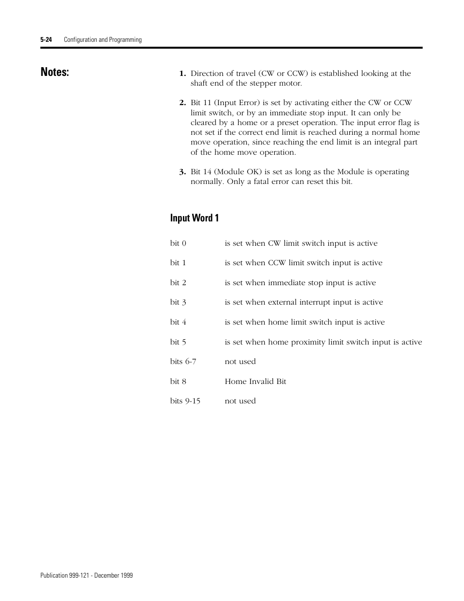 Input word 1 | Rockwell Automation 1746-HSTP1 Stepper Controller Module/ User Manual User Manual | Page 59 / 82