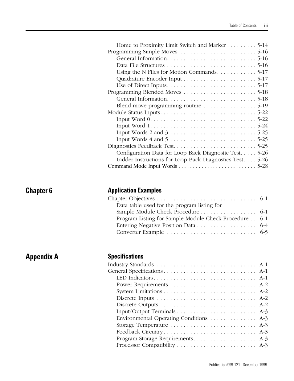 Chapter 6, Appendix a | Rockwell Automation 1746-HSTP1 Stepper Controller Module/ User Manual User Manual | Page 6 / 82