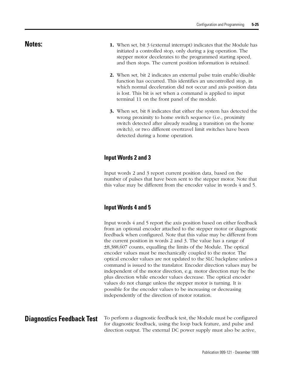 Diagnostics feedback test | Rockwell Automation 1746-HSTP1 Stepper Controller Module/ User Manual User Manual | Page 60 / 82