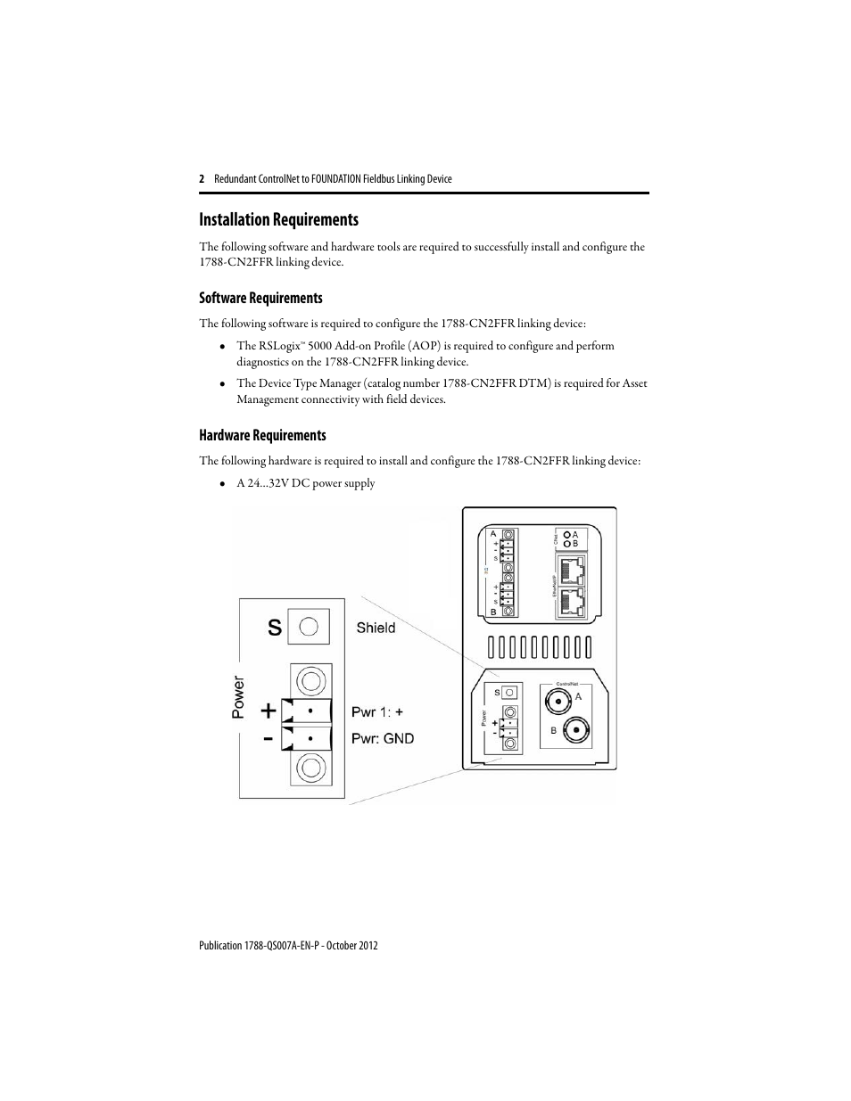 Installation requirements | Rockwell Automation 1788-CN2FFR Redundant ControlNet to FOUNDATION Fieldbus Linking Device User Manual | Page 2 / 8