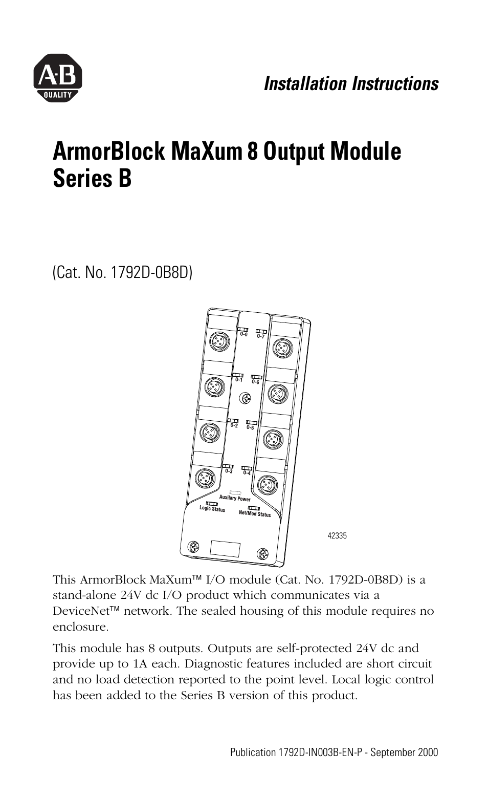 Rockwell Automation 1792D-OB4D ArmorBlock MaXum 8 Output Module Series B User Manual | 16 pages