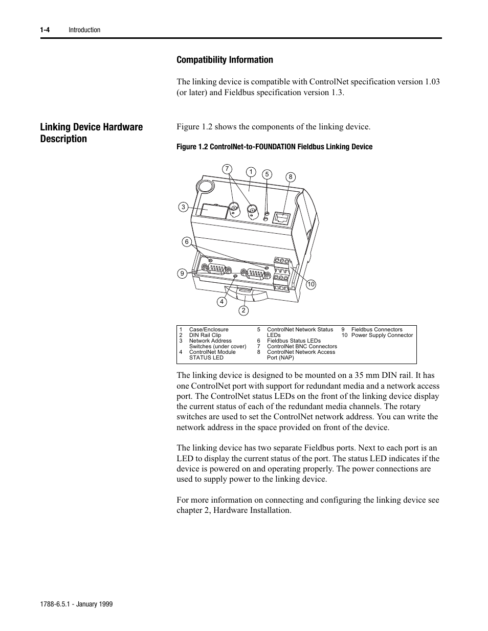 Linking device hardware description, Compatibility information | Rockwell Automation 1788-CN2FF ControlNet-to-FOUNDATION Fieldbus H1 Linking Device User Manual User Manual | Page 8 / 56