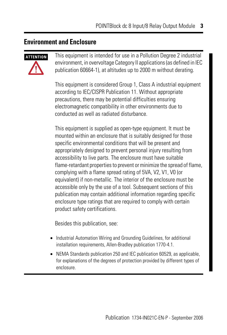 Environment and enclosure, Vironment and enclosure | Rockwell Automation 1734D-1B8XOW8S 8 Input/8 Relay Output Module Installation Instructions User Manual | Page 3 / 20