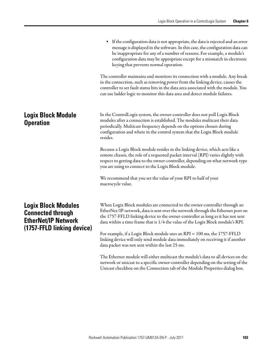 Logix block module operation | Rockwell Automation 1757-FFLDC4 FOUNDATION Fieldbus System User Manual User Manual | Page 103 / 184