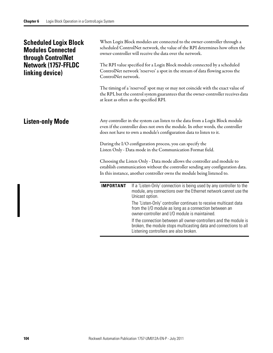 Listen-only mode | Rockwell Automation 1757-FFLDC4 FOUNDATION Fieldbus System User Manual User Manual | Page 104 / 184