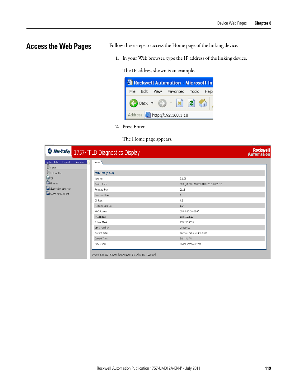 Access the web pages | Rockwell Automation 1757-FFLDC4 FOUNDATION Fieldbus System User Manual User Manual | Page 119 / 184