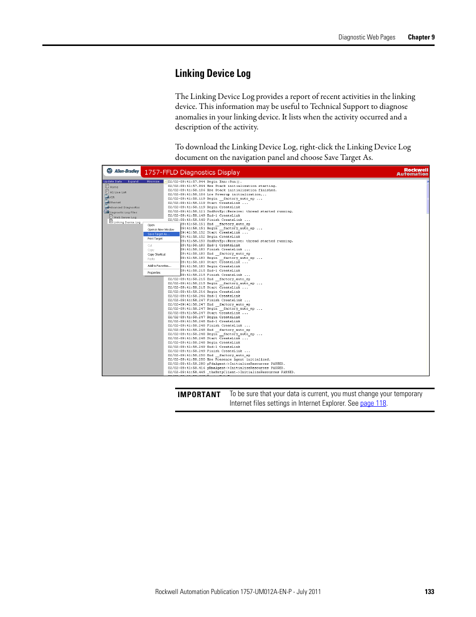 Linking device log | Rockwell Automation 1757-FFLDC4 FOUNDATION Fieldbus System User Manual User Manual | Page 133 / 184