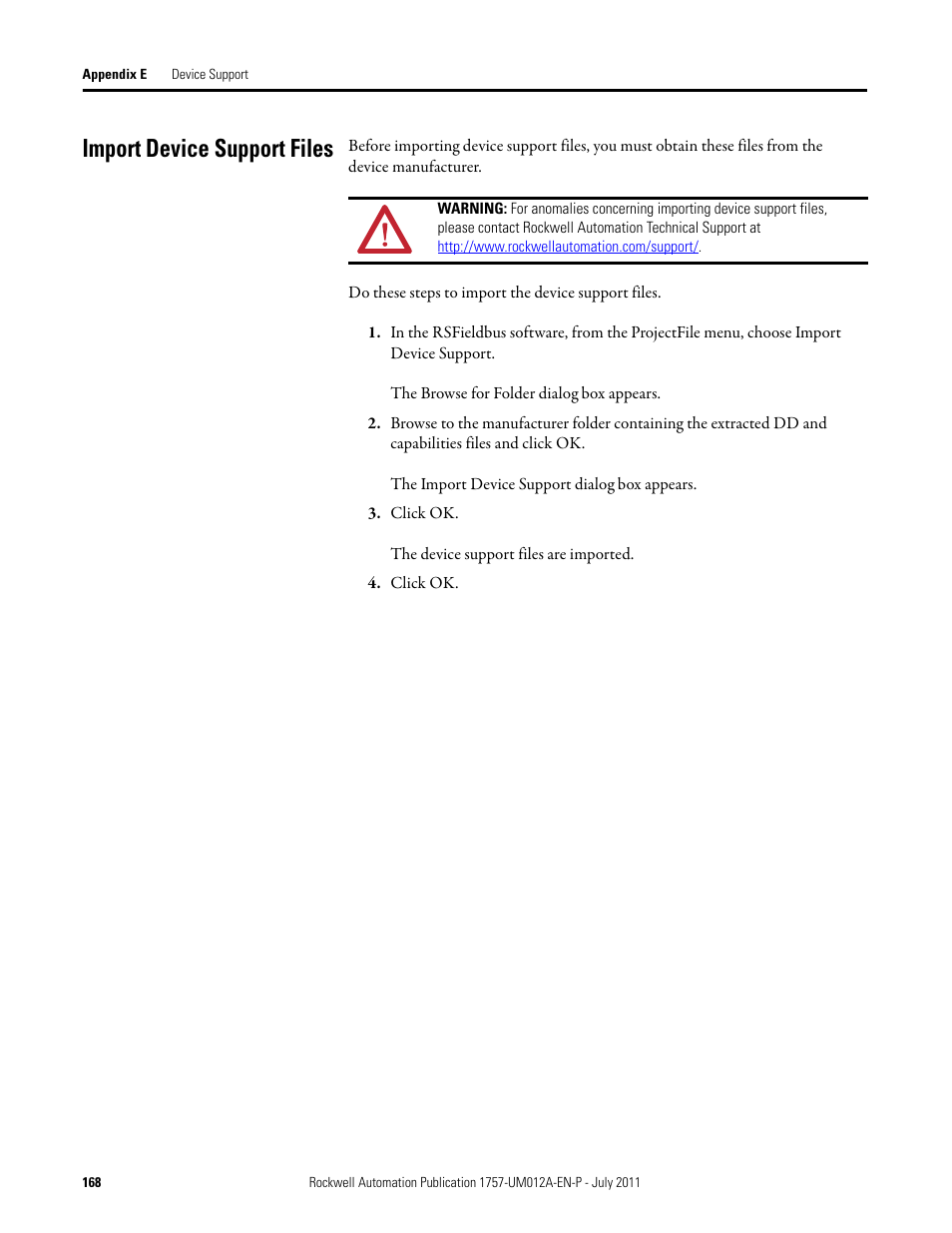 Import device support files | Rockwell Automation 1757-FFLDC4 FOUNDATION Fieldbus System User Manual User Manual | Page 168 / 184