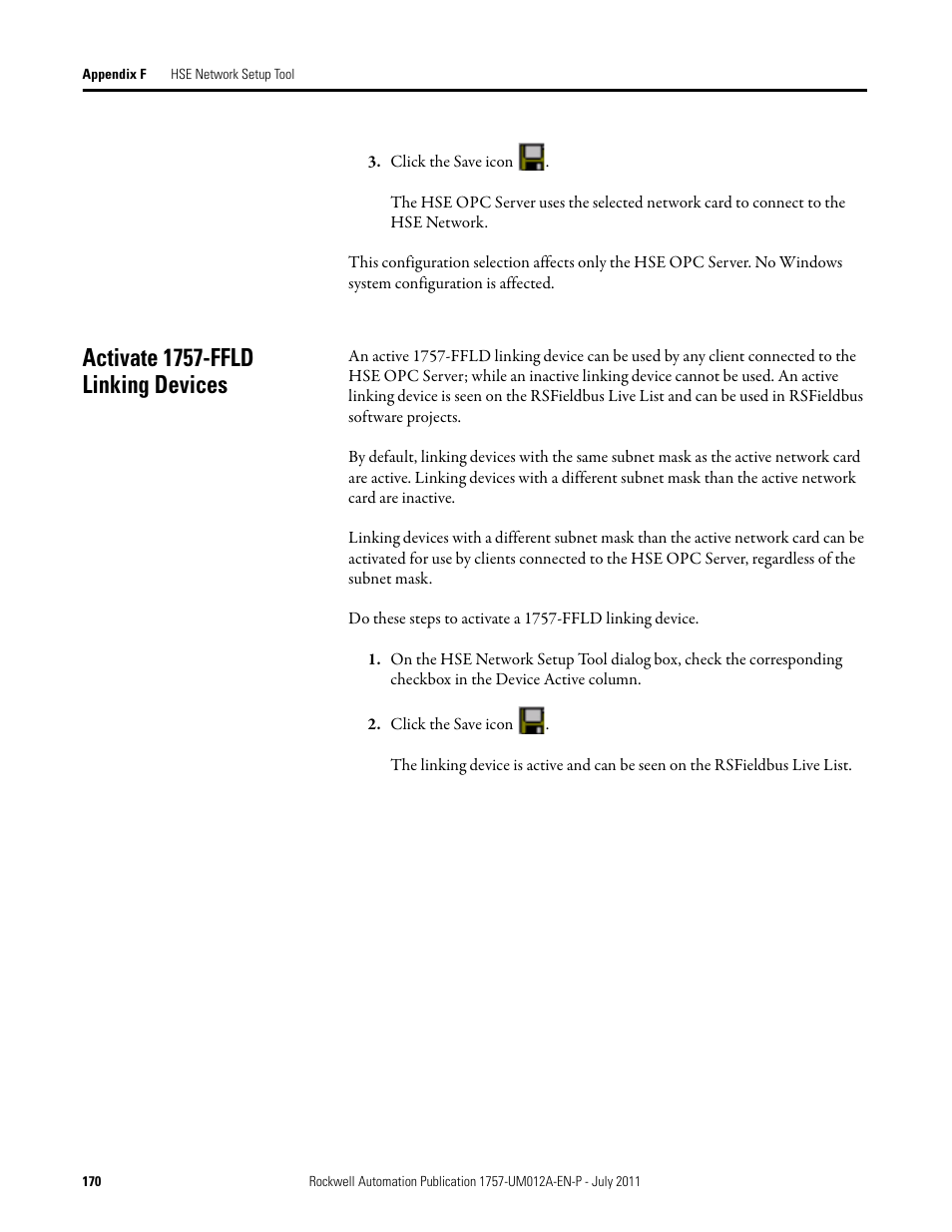 Activate 1757-ffld linking devices | Rockwell Automation 1757-FFLDC4 FOUNDATION Fieldbus System User Manual User Manual | Page 170 / 184
