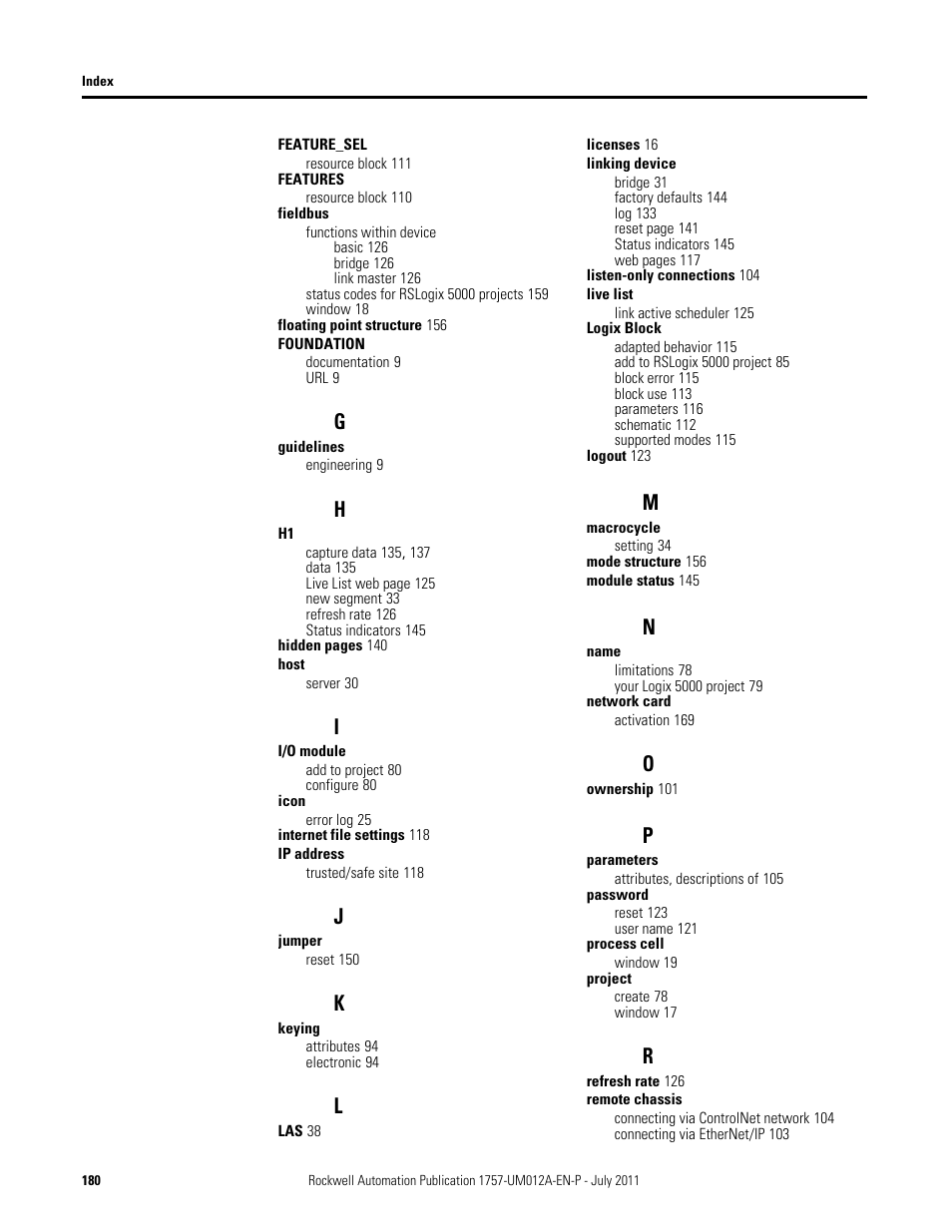 Rockwell Automation 1757-FFLDC4 FOUNDATION Fieldbus System User Manual User Manual | Page 180 / 184