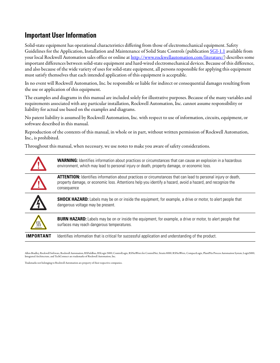 Important user information | Rockwell Automation 1757-FFLDC4 FOUNDATION Fieldbus System User Manual User Manual | Page 2 / 184
