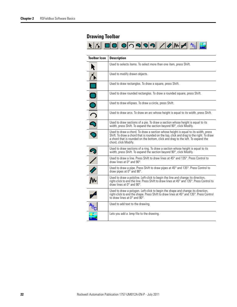 Drawing toolbar | Rockwell Automation 1757-FFLDC4 FOUNDATION Fieldbus System User Manual User Manual | Page 22 / 184