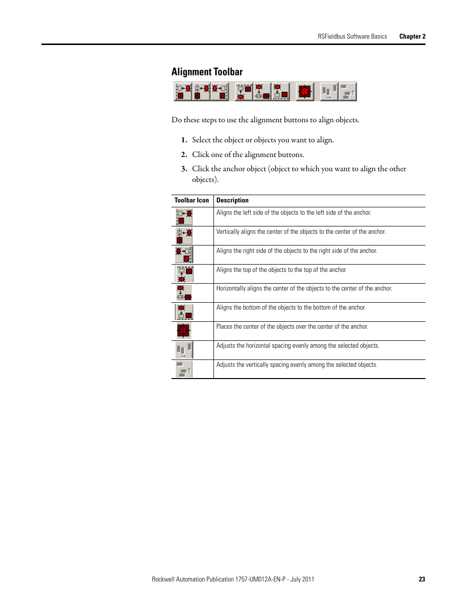 Alignment toolbar | Rockwell Automation 1757-FFLDC4 FOUNDATION Fieldbus System User Manual User Manual | Page 23 / 184