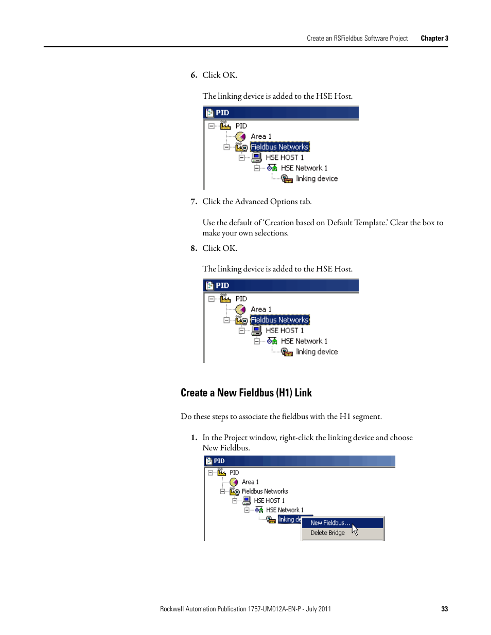 Create a new fieldbus (h1) link | Rockwell Automation 1757-FFLDC4 FOUNDATION Fieldbus System User Manual User Manual | Page 33 / 184